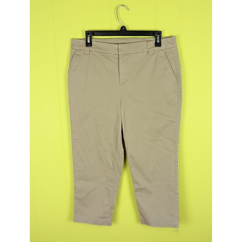 Kim Rogers Women 10 Career Casual Crop Chino Pants Beige Tan Stretch 20" Inseam